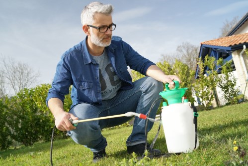 homme qui désherbe au pulvérisateur