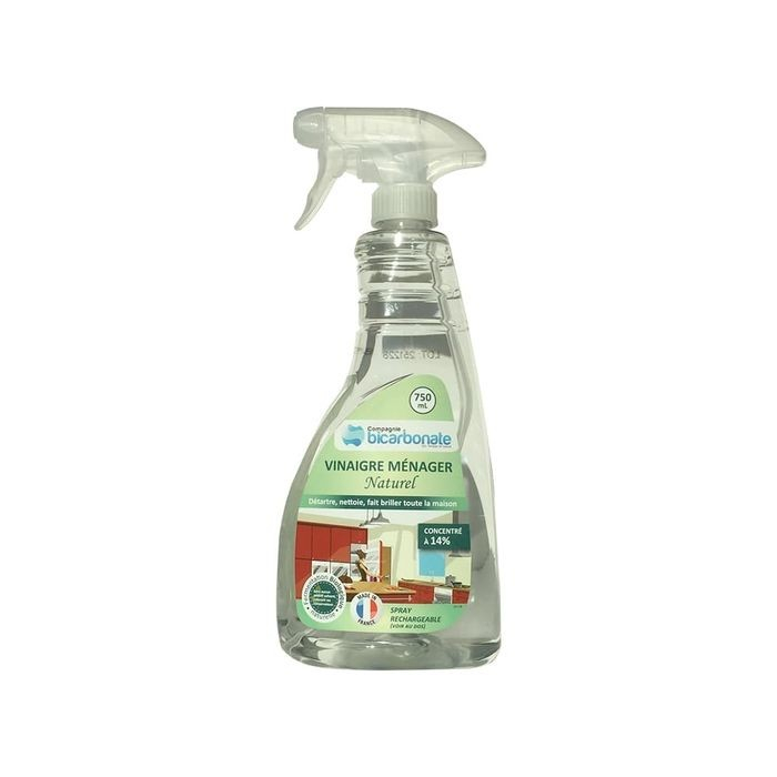 Vinaigre blanc français d'origine naturelle concentré à 14 °-  Spray rechargeable 750 ml